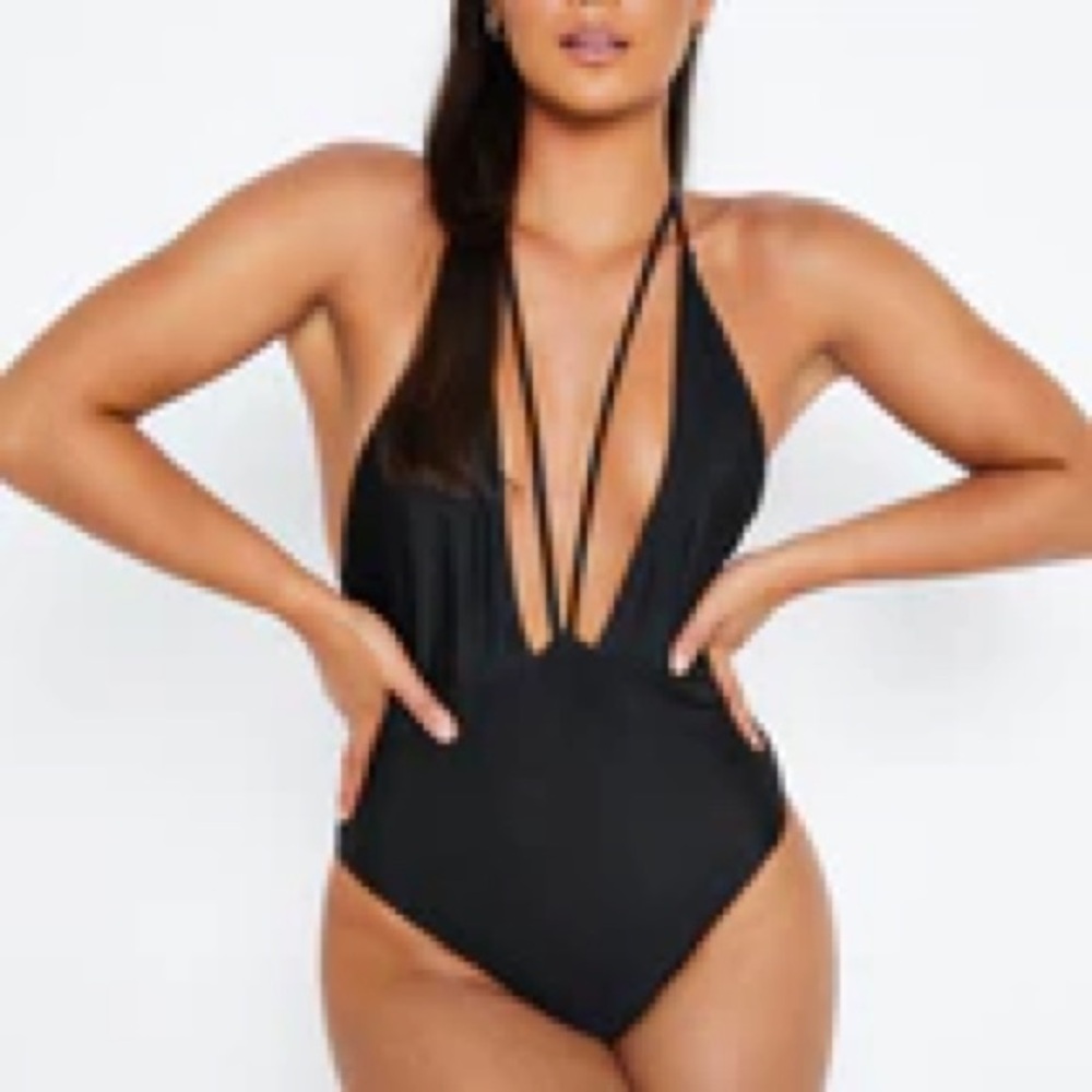 Black Strappy One-Piece Swimsuit